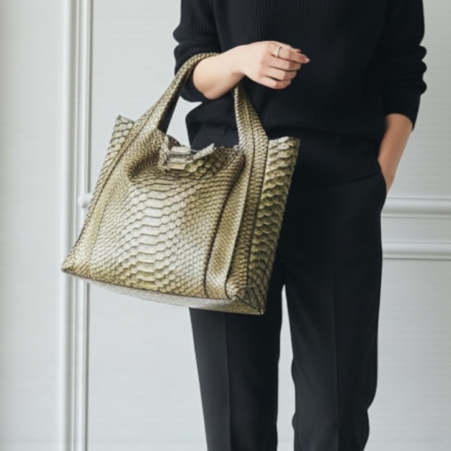 【カトレア本店Selection】VIA DOAN(ヴィアドアン) Antique python アンティークパイソン A4トートバッグ4714画像9