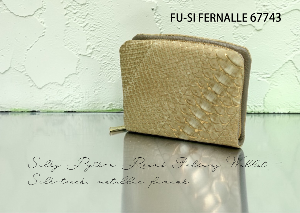 【カトレア本店Selection】FU-SI FERNALLE(フーシフェルナーレ)シルキーパイソン メタル加工ラウンド折財布　67743画像1